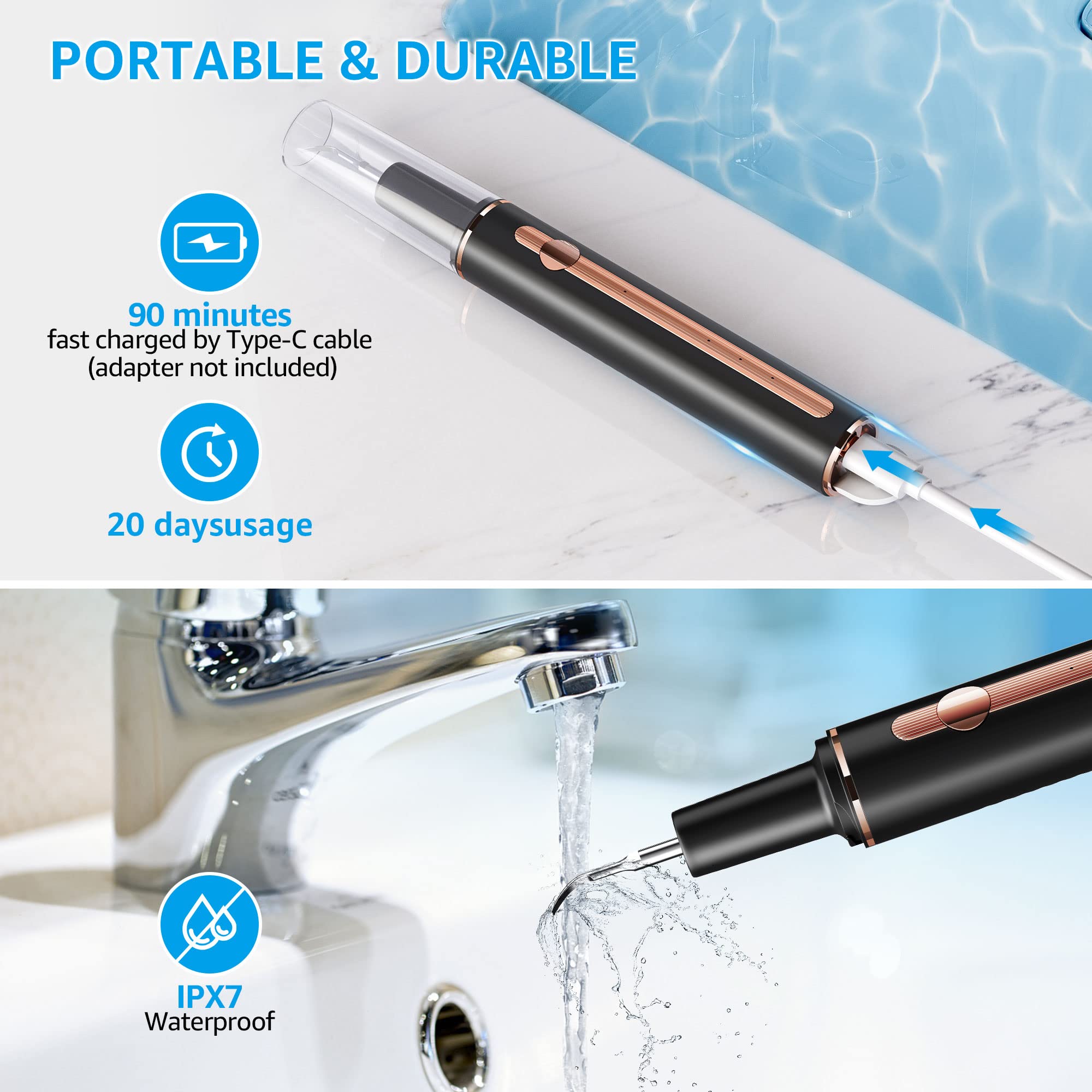 IPX7 waterproof and portable dental cleaning tool