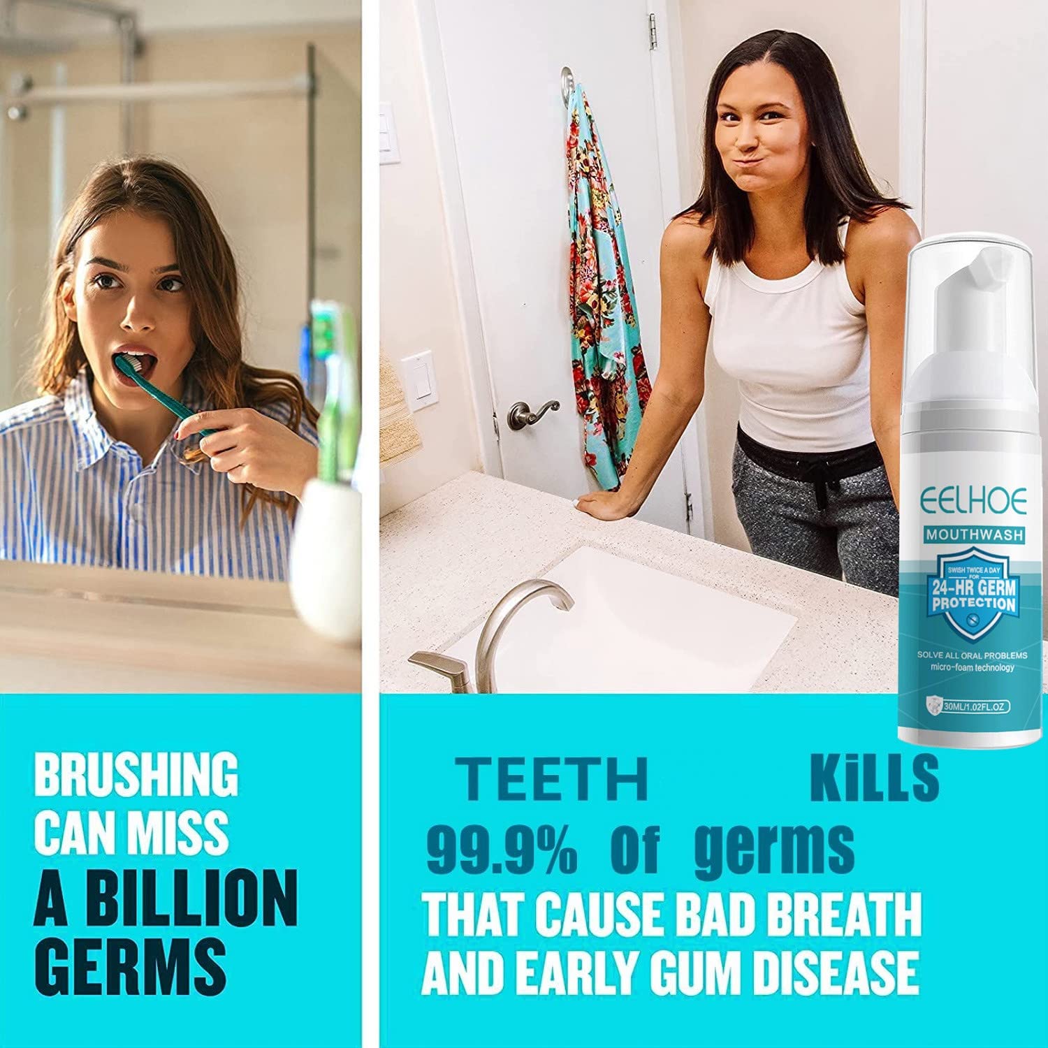 Foam texture from Mouthwash for whitening and stain removal