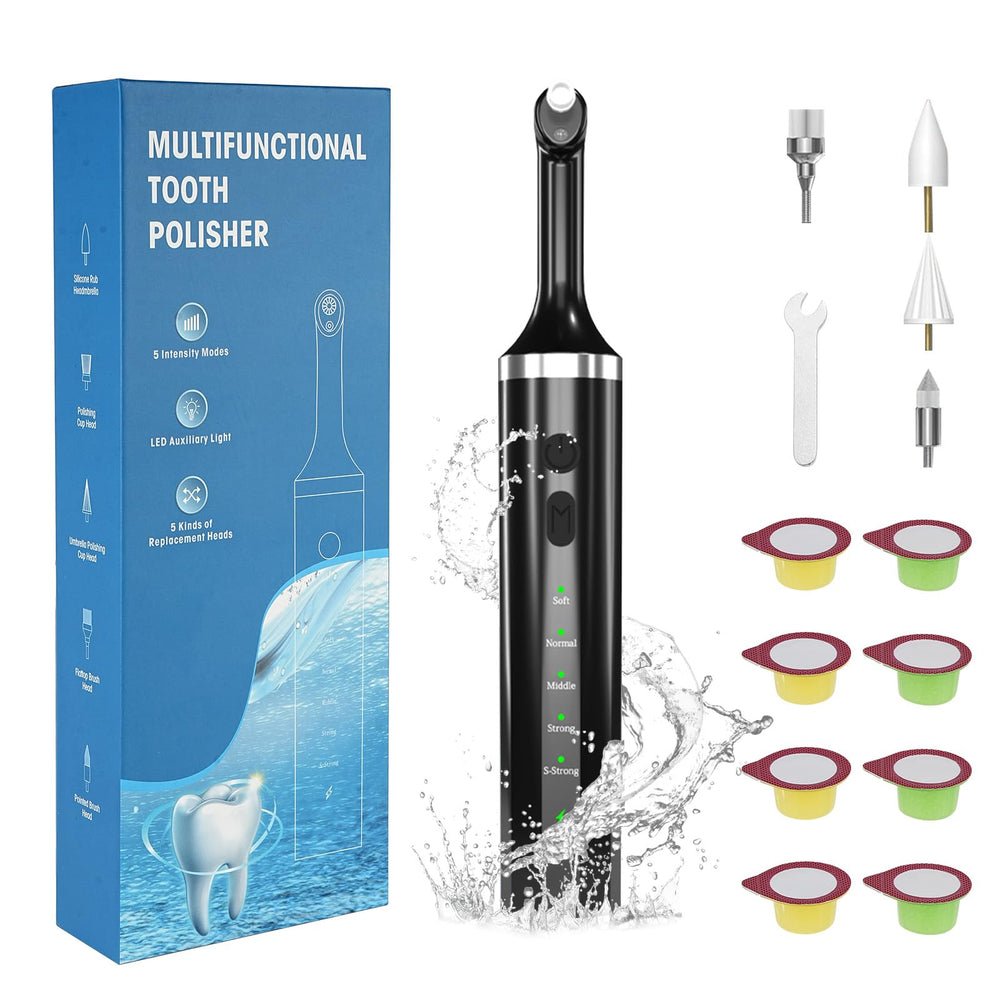 Teeth polisher kit with 5 brush heads and 8 polishing pastes