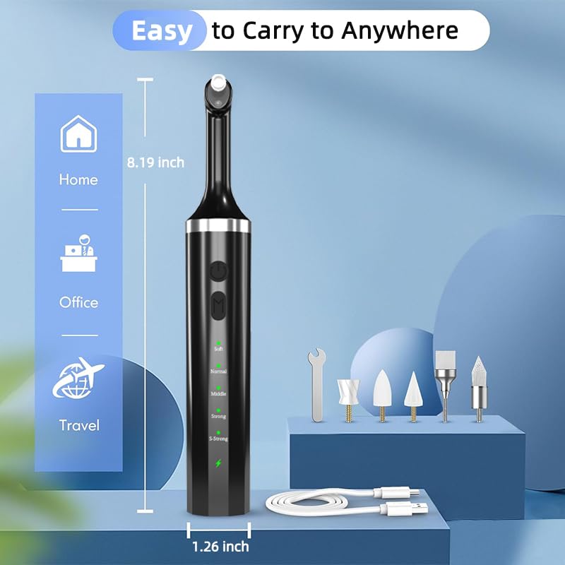 Interchangeable brush heads: polishing brush, pointed brush, flat-top brush, cup polishing head, umbrella polishing head