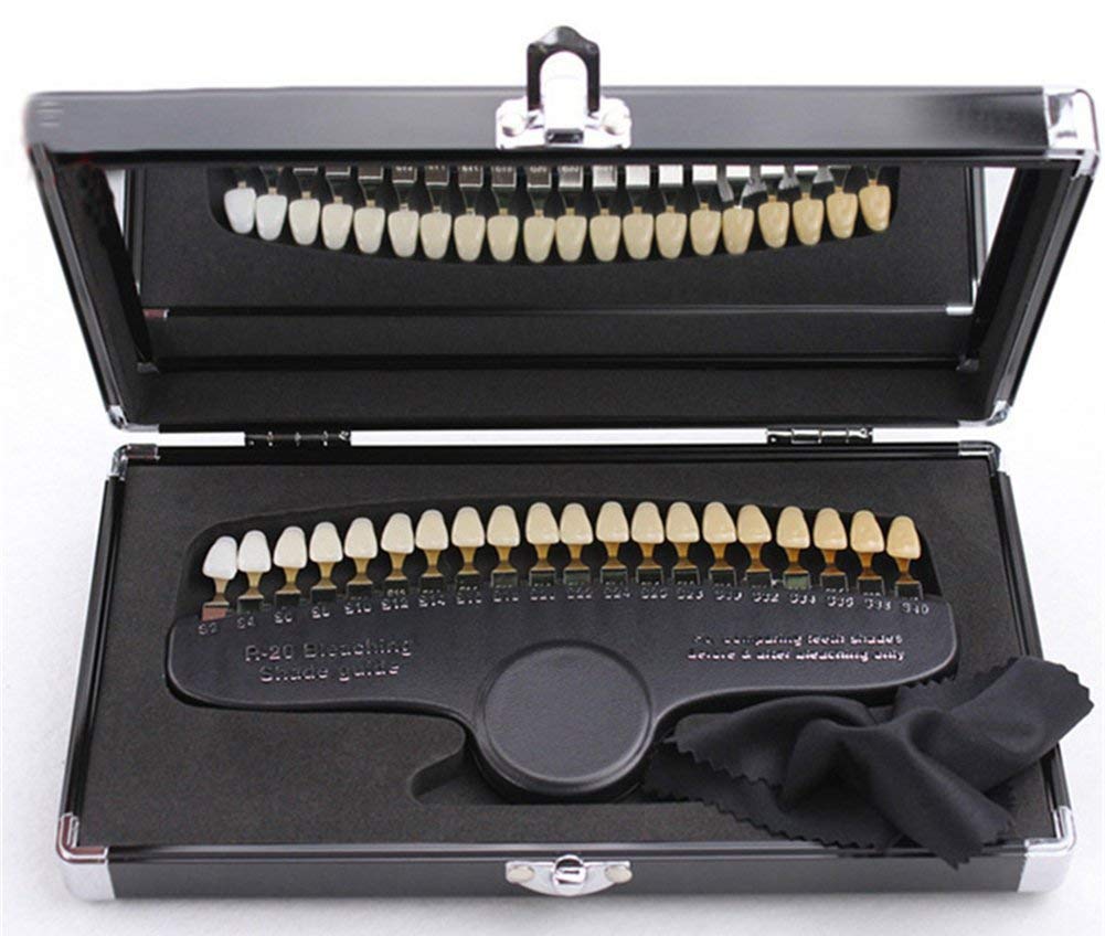 Shade guide opened to reveal 20 color shades with engraved numbering