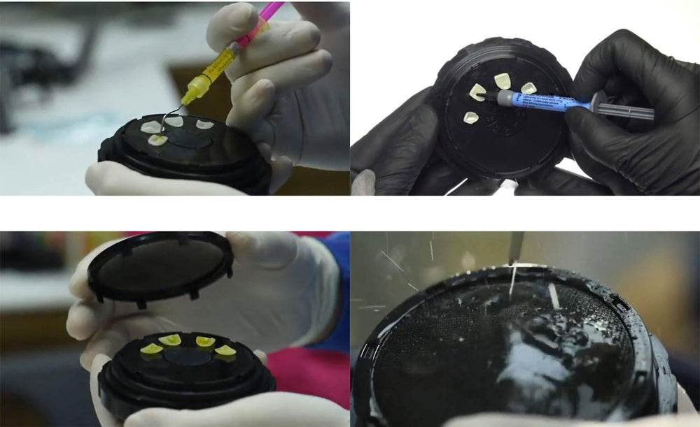 Close-up of veneer cleaning and storage box