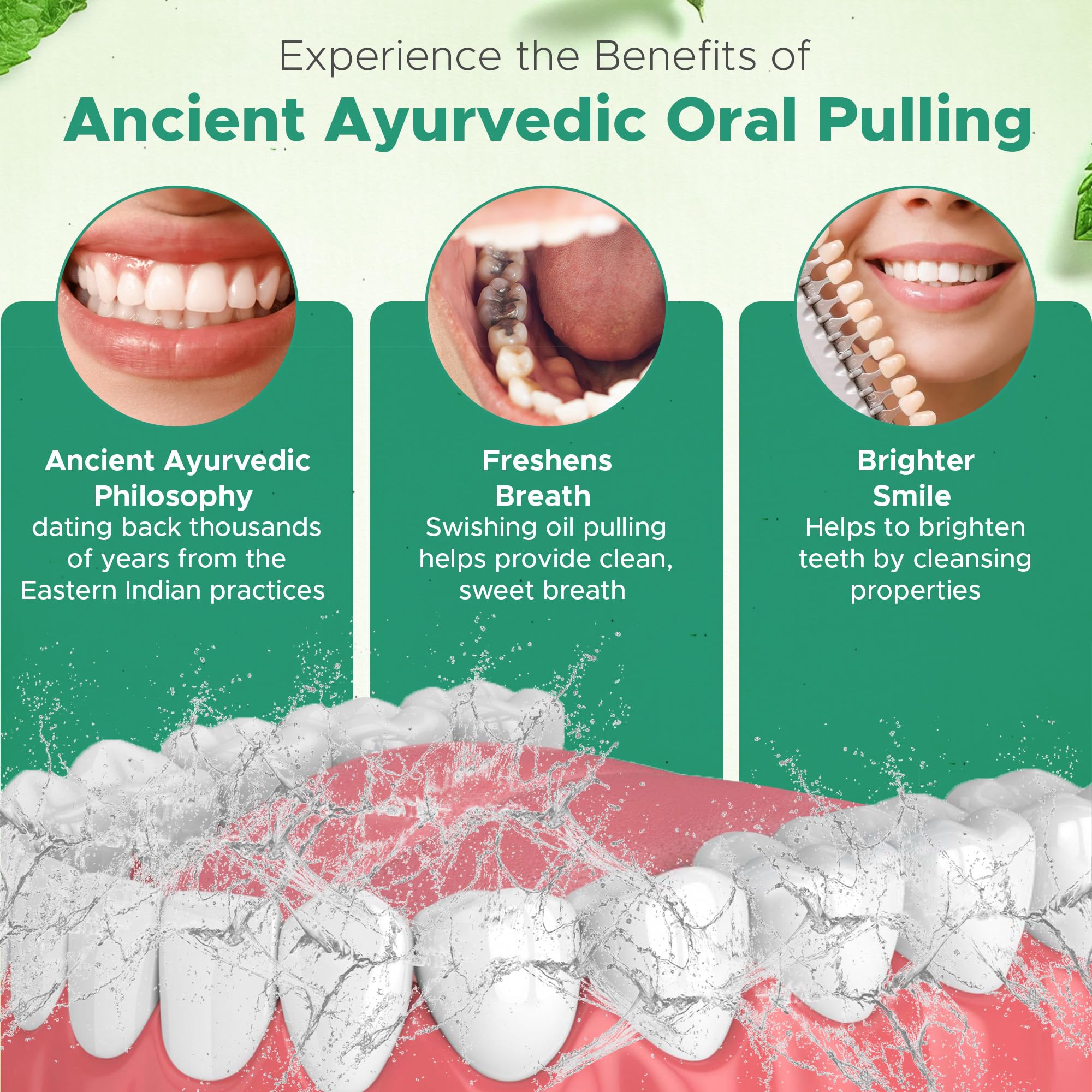 Teeth whitening before and after using oil pulling mouthwash