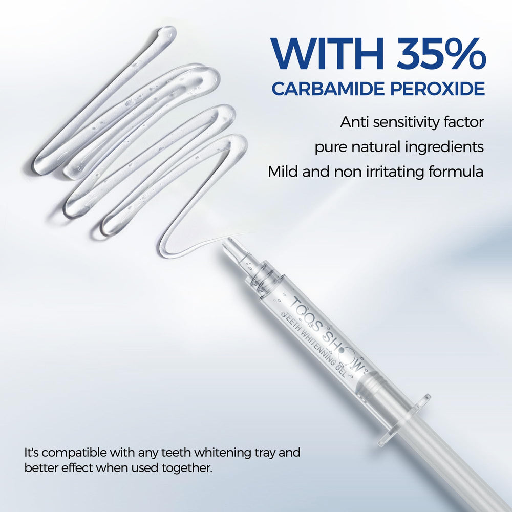 Whitening gel syringe showing 35% carbamide peroxide formula