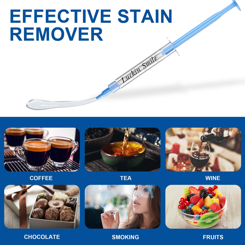 Whitening gel removing coffee and tea stains from teeth