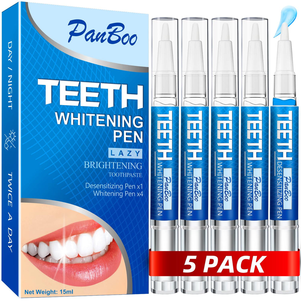 Five-pack teeth whitening pens displayed together