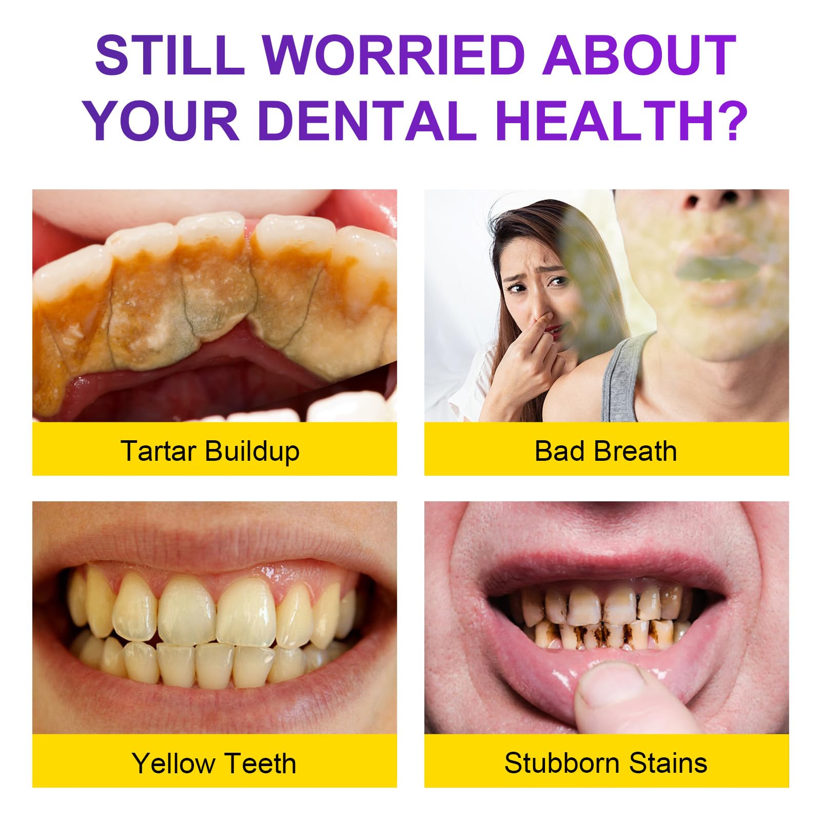 Smiling person showing bright, white teeth after using the powder