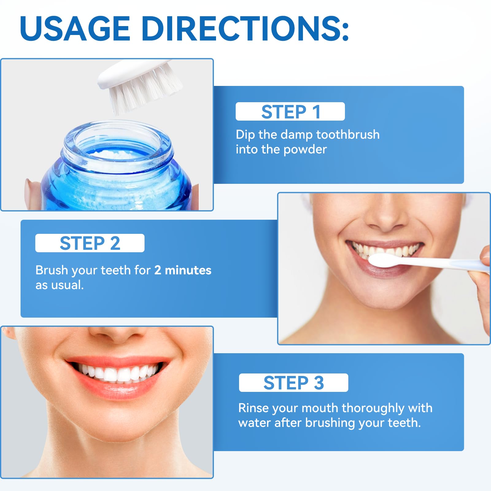 Usage image showing daily use of Teeth Whitening Powder