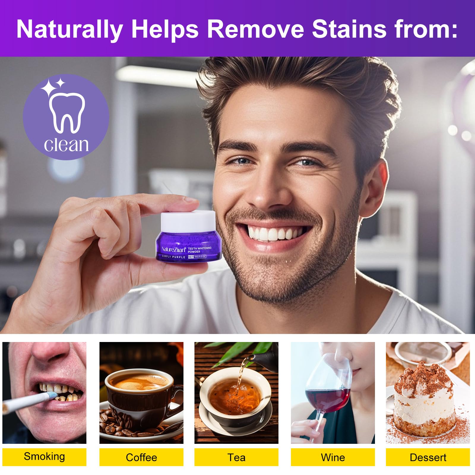 Whitening powder applied to teeth