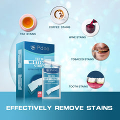 Non-slip whitening strips being applied on teeth