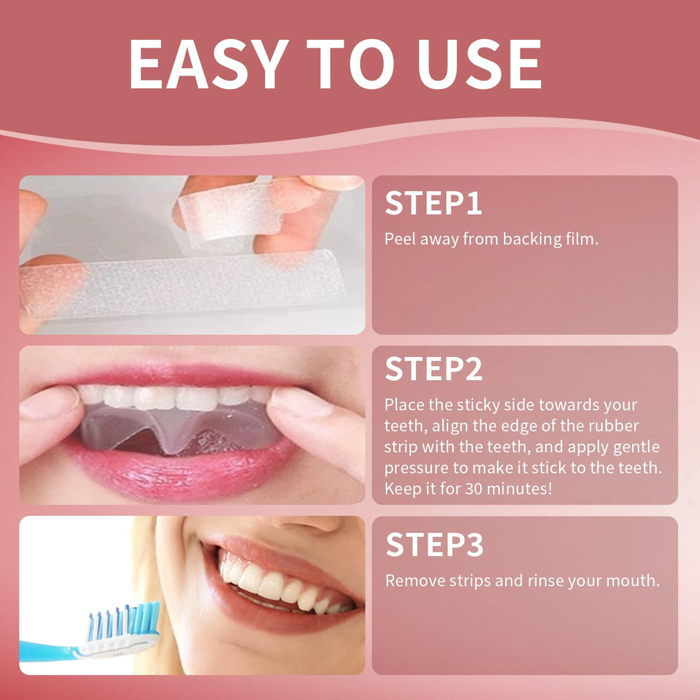 Whitening strip applying to teeth at home