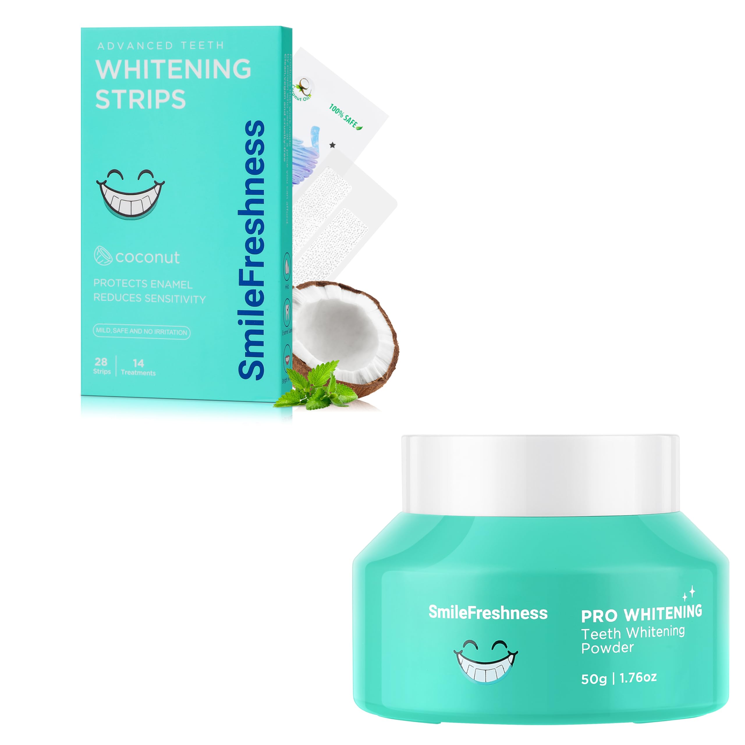 28 teeth whitening strips for 14 whitening treatments covering upper and lower teeth