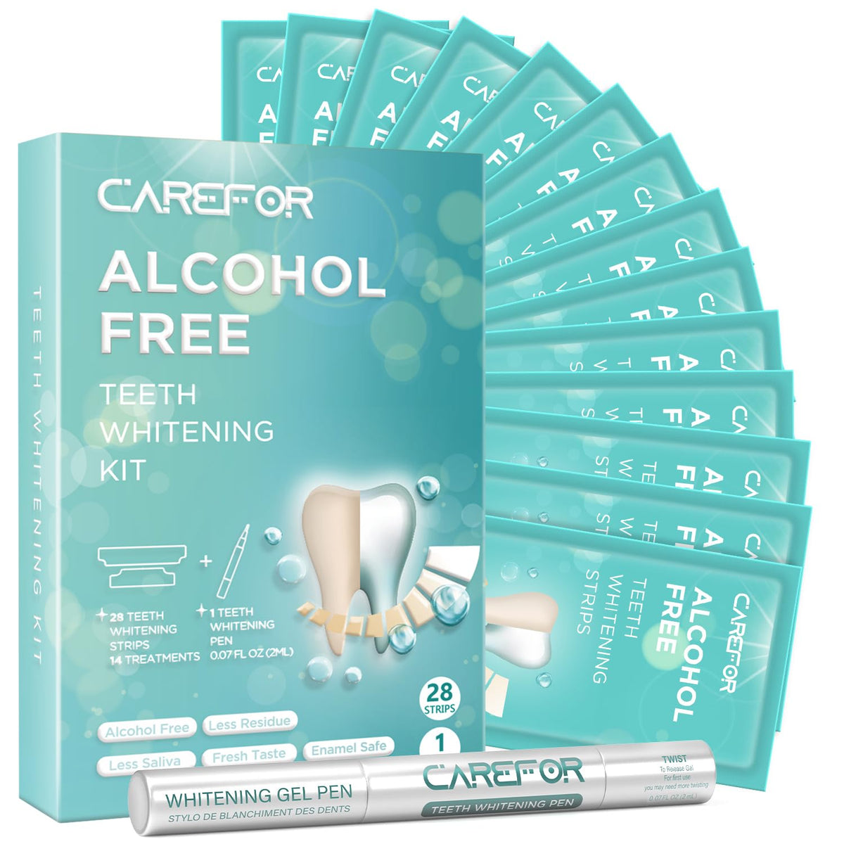 Box of Teeth Whitening Strips Kit with Whitening Pen