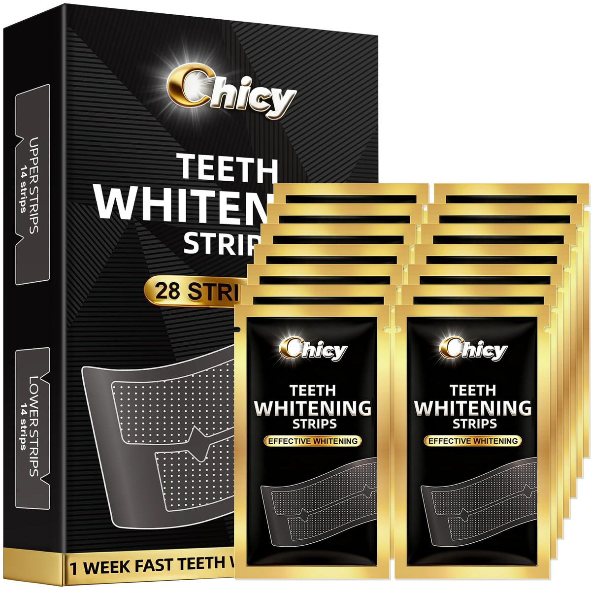Hero image showing Teeth Whitening Strips Kit and packaging