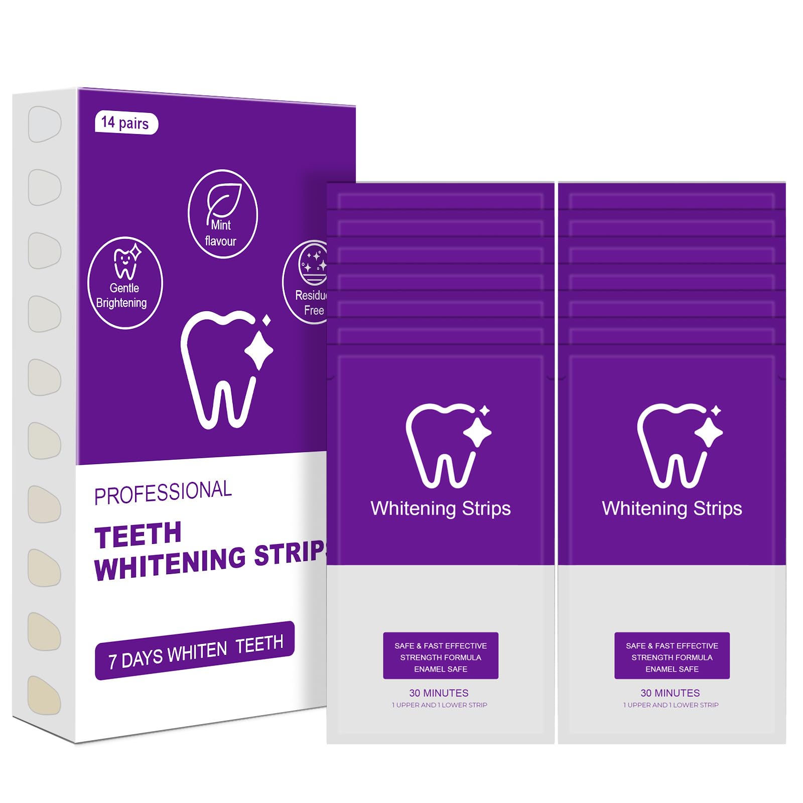 Front view of Teeth Whitening Strips pack showing 28 strips (14 treatments)