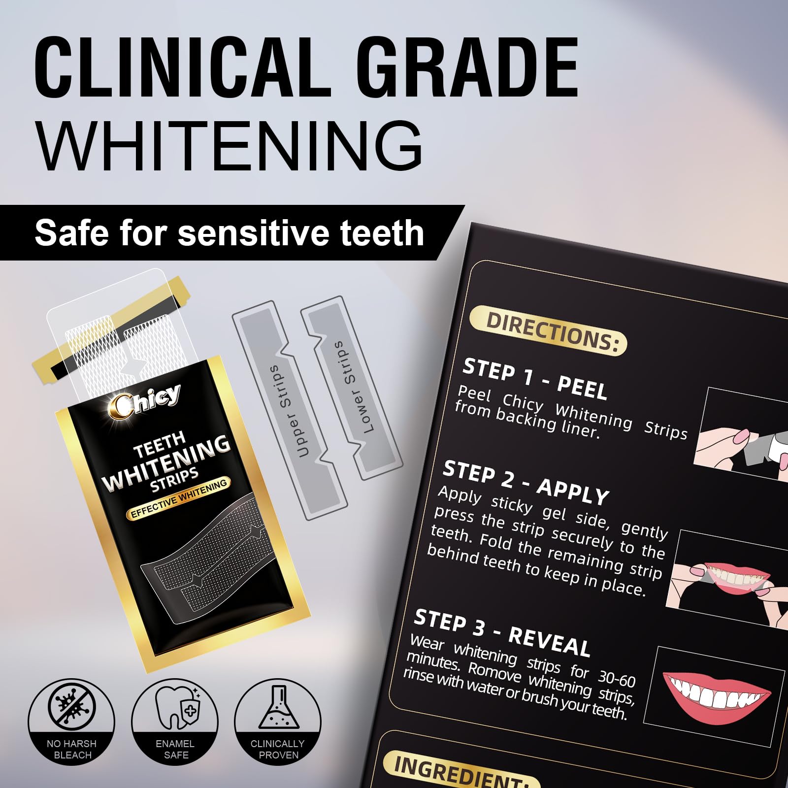 Box and packaging with whitening strips