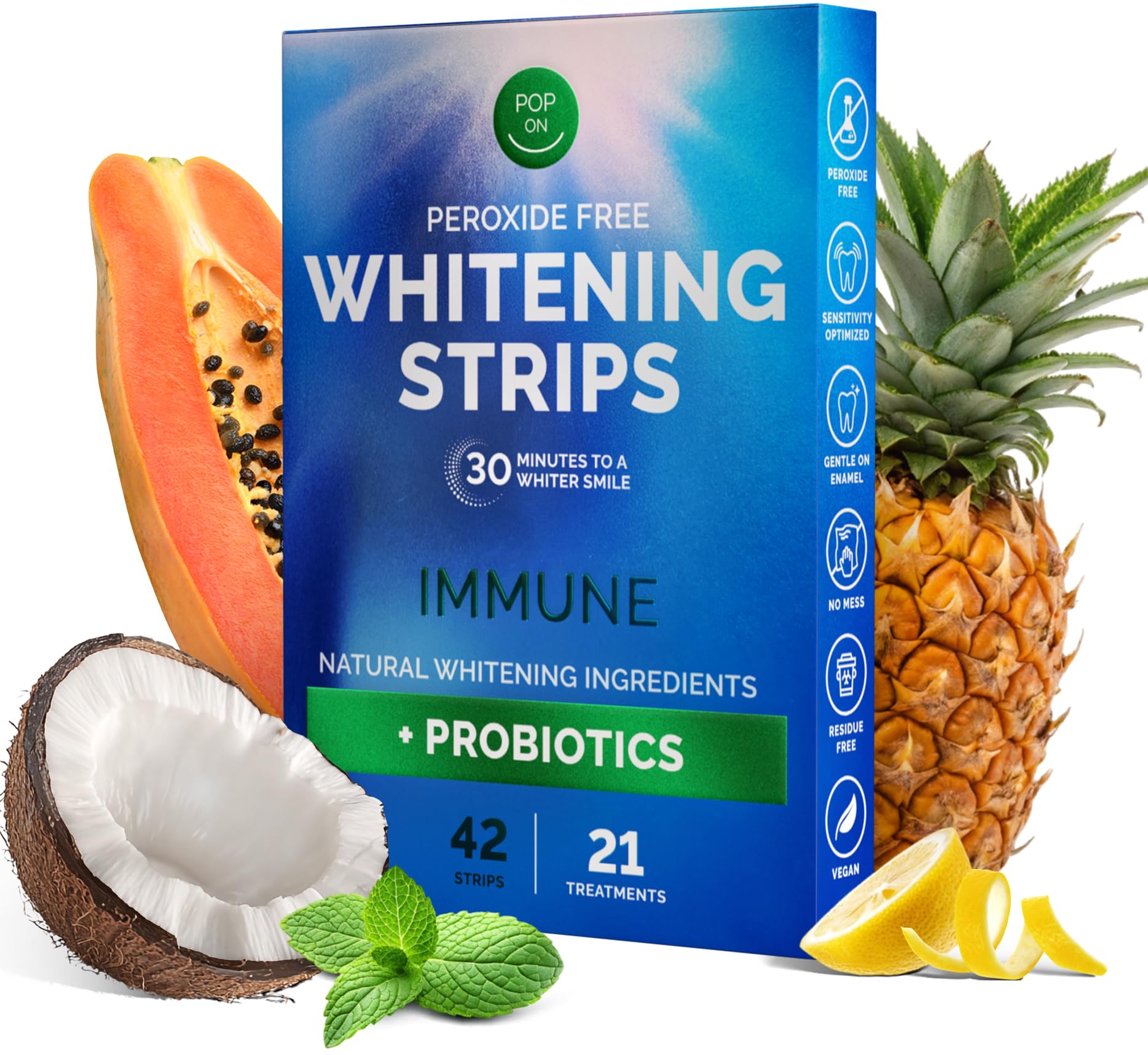 Front view of Pop On Teeth Whitening Strips packaging