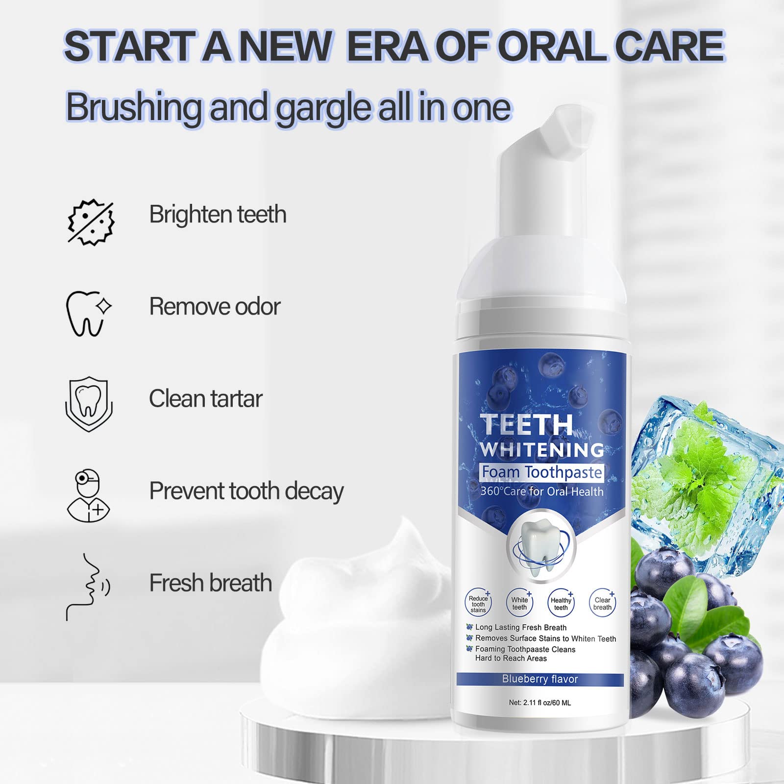 Graphic showing whitening and fresh breath benefits of toothpaste