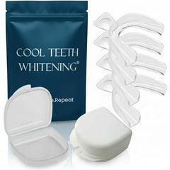 Moldable teeth whitening trays with 4 trays and 2 retainer cases