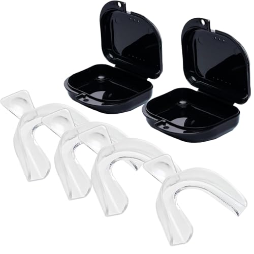 Moldable four-piece teeth whitening trays with two slim retainer cases