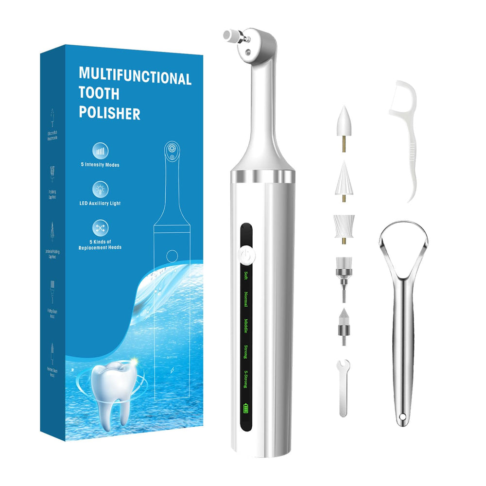Electric tartar polishing kit with LED light and multiple brush heads