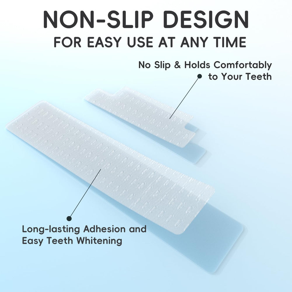 Ultra-thin non-slip whitening strips applied to teeth