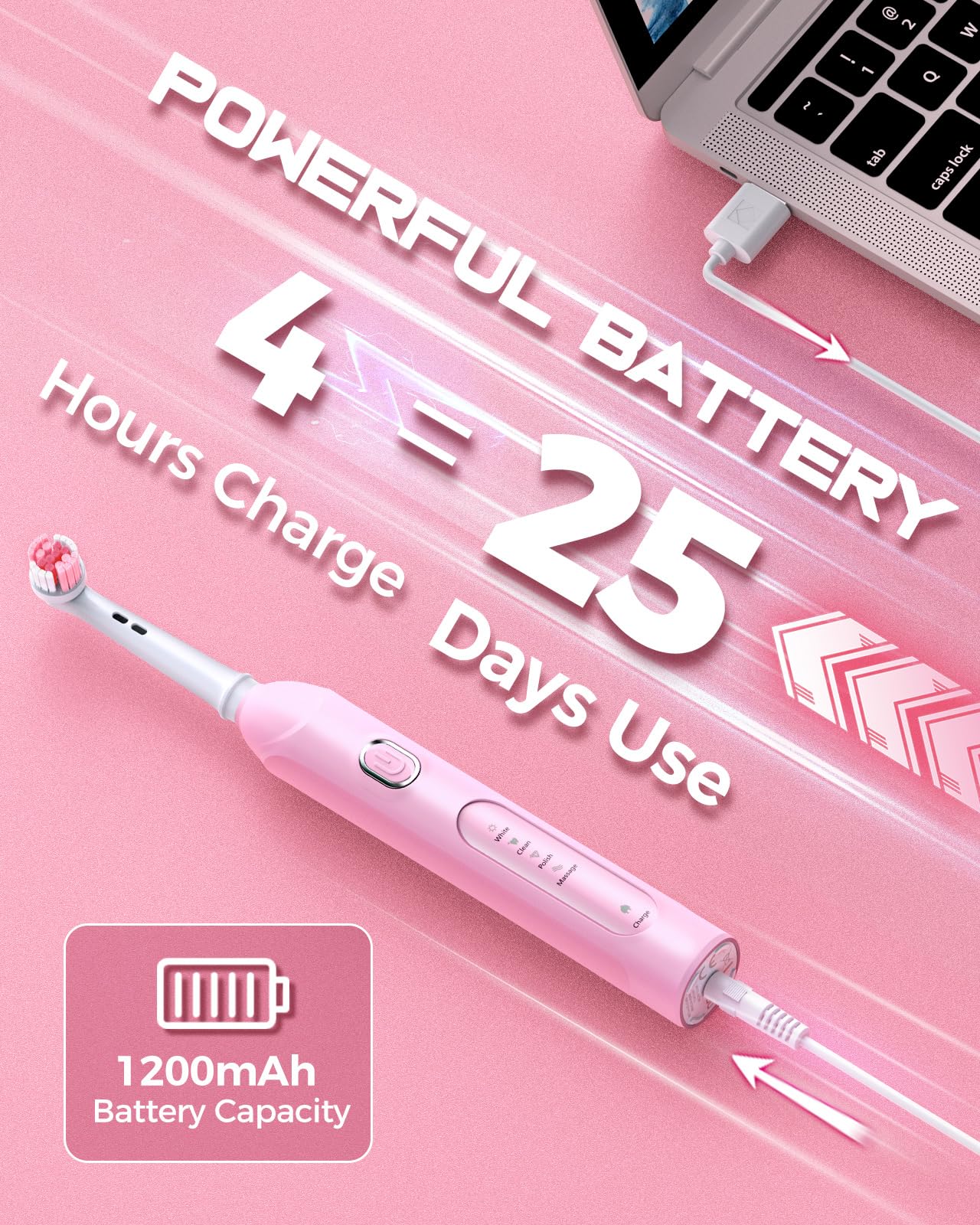 Battery life indicator showing up to 25 days on a full charge