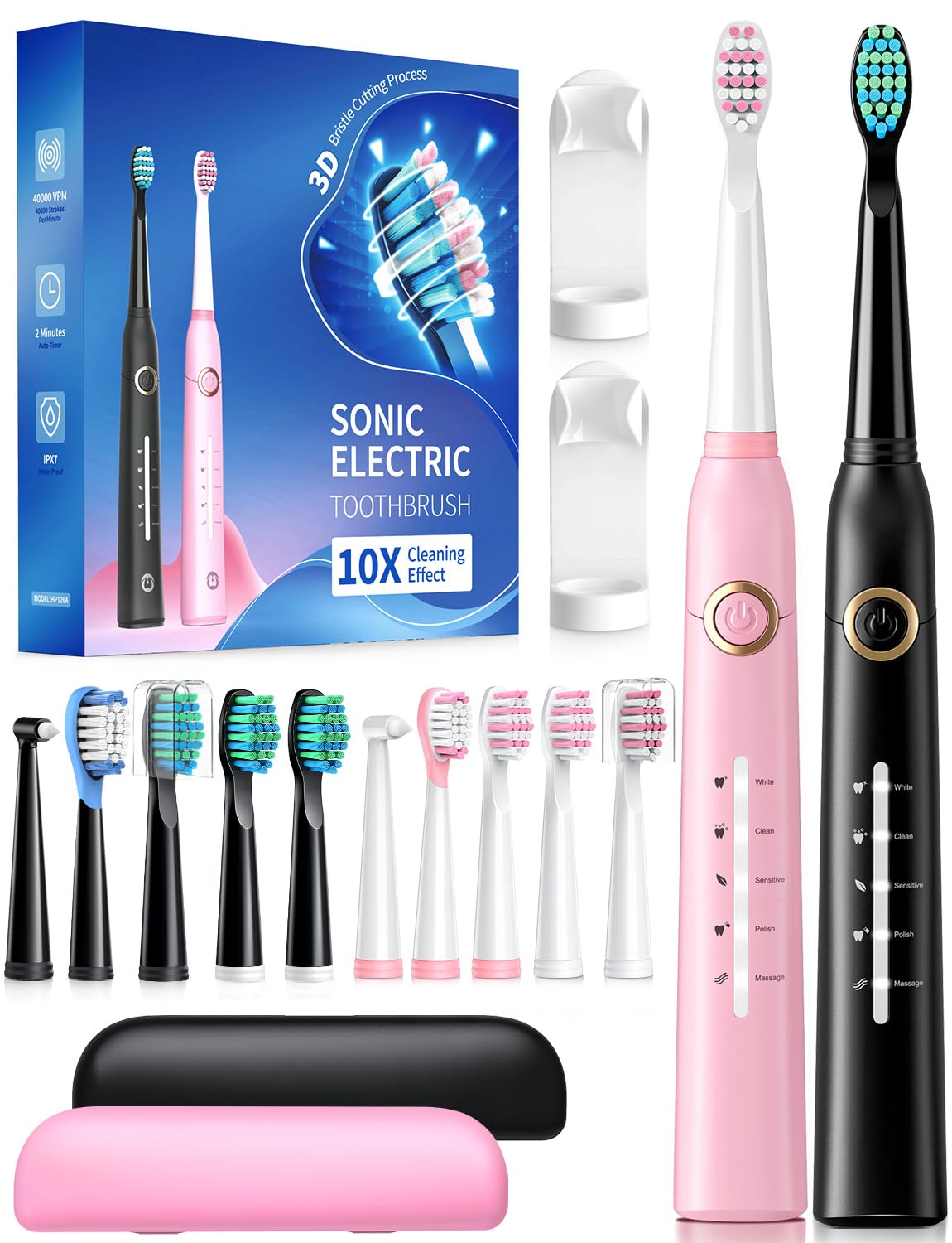TEETHEORY 2 Pack Sonic Toothbrush Black and Pink – main product shot