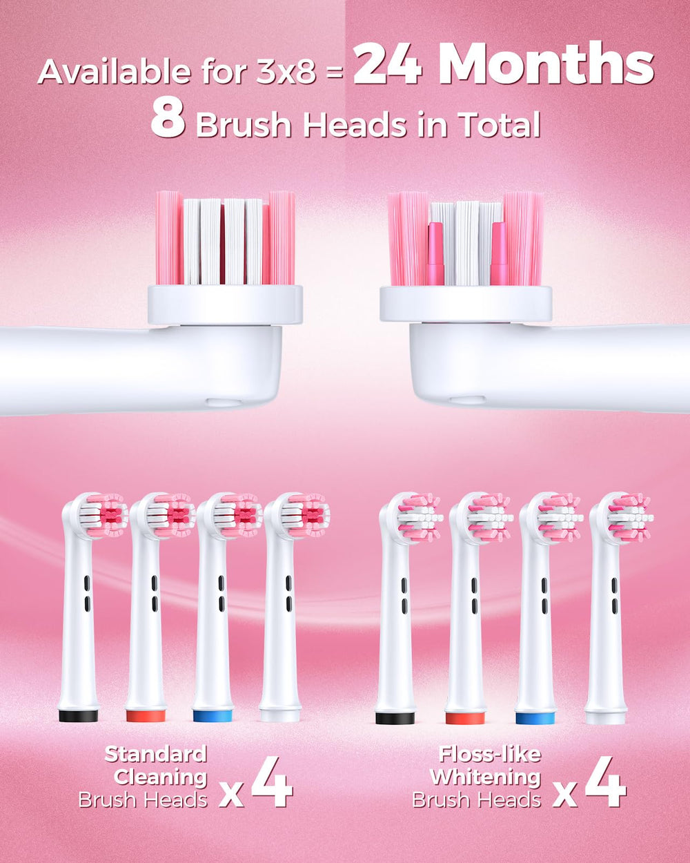 Dual Clean replacement heads with soft glue section and high-density bristles