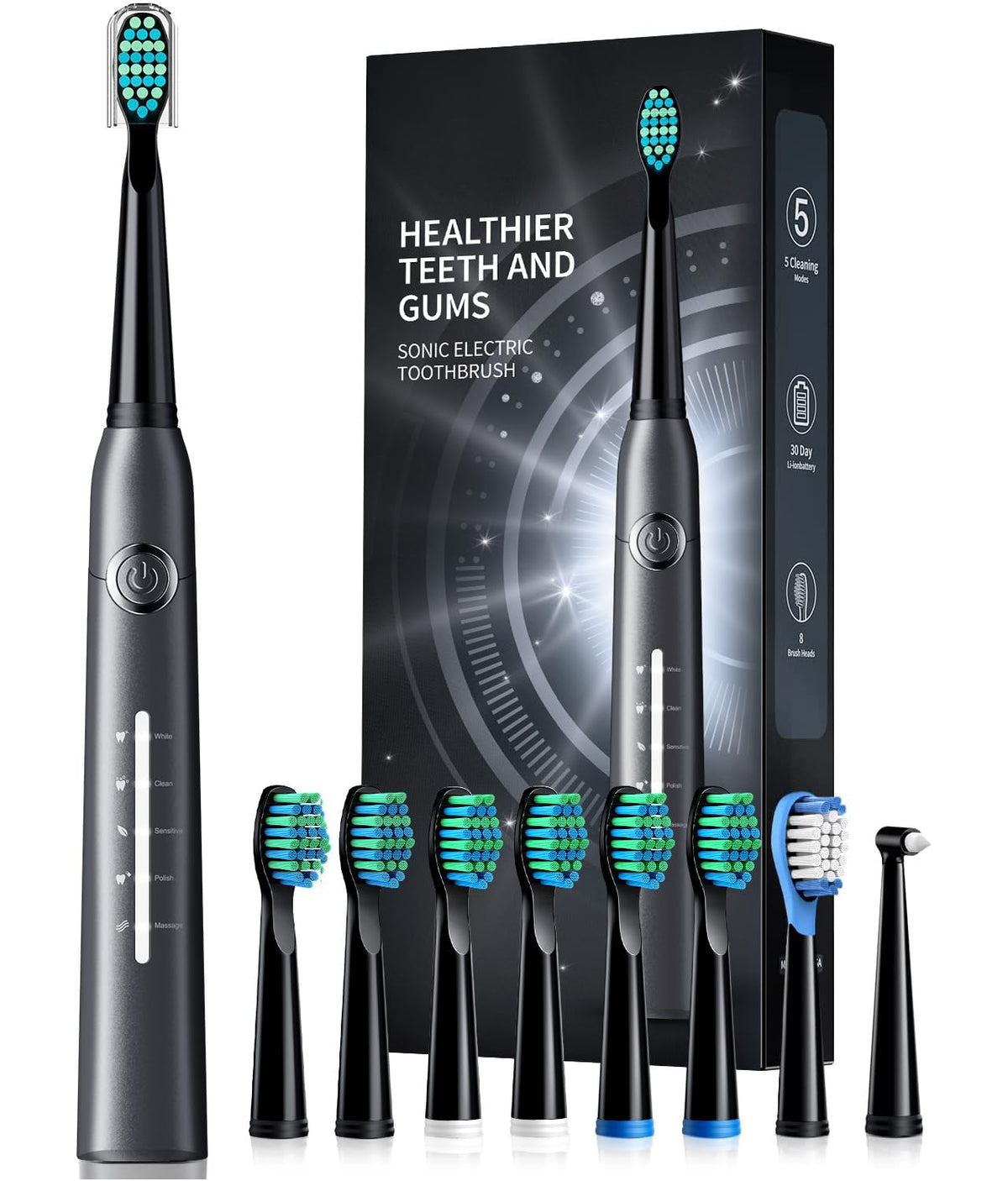 TEETHEORY electric toothbrush with 8 Dupont brush heads