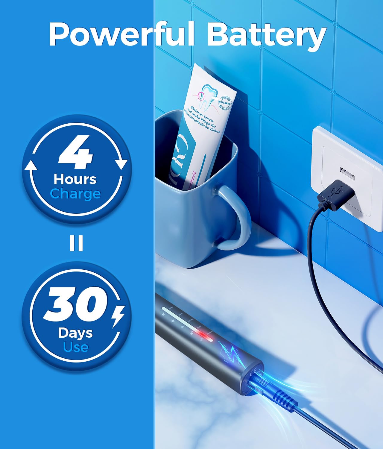 USB fast charging for TEETHEORY toothbrush