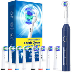 Front view of TEETHEORY rotating electric toothbrush in dark blue (model p1)