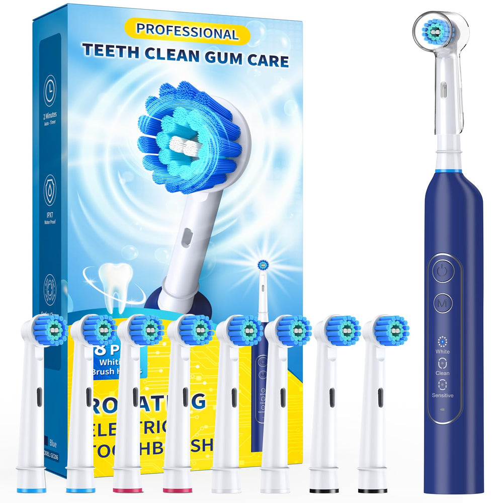 TEETHEORY rotating electric toothbrush blue with 8 DuPont brush heads