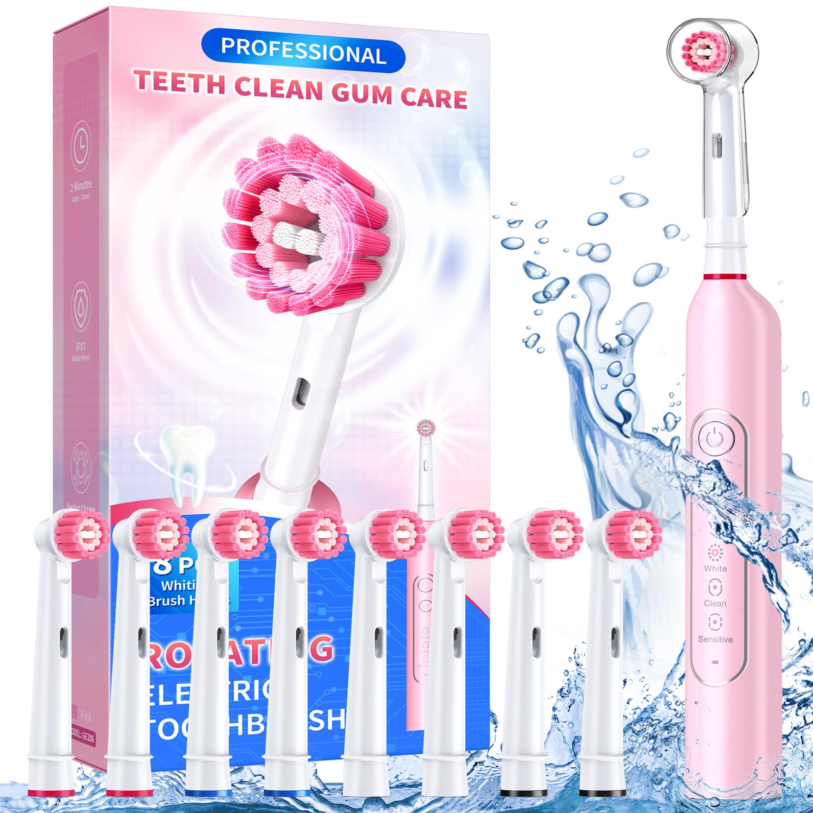 TEETHEORY rotating electric toothbrush in pink – front view