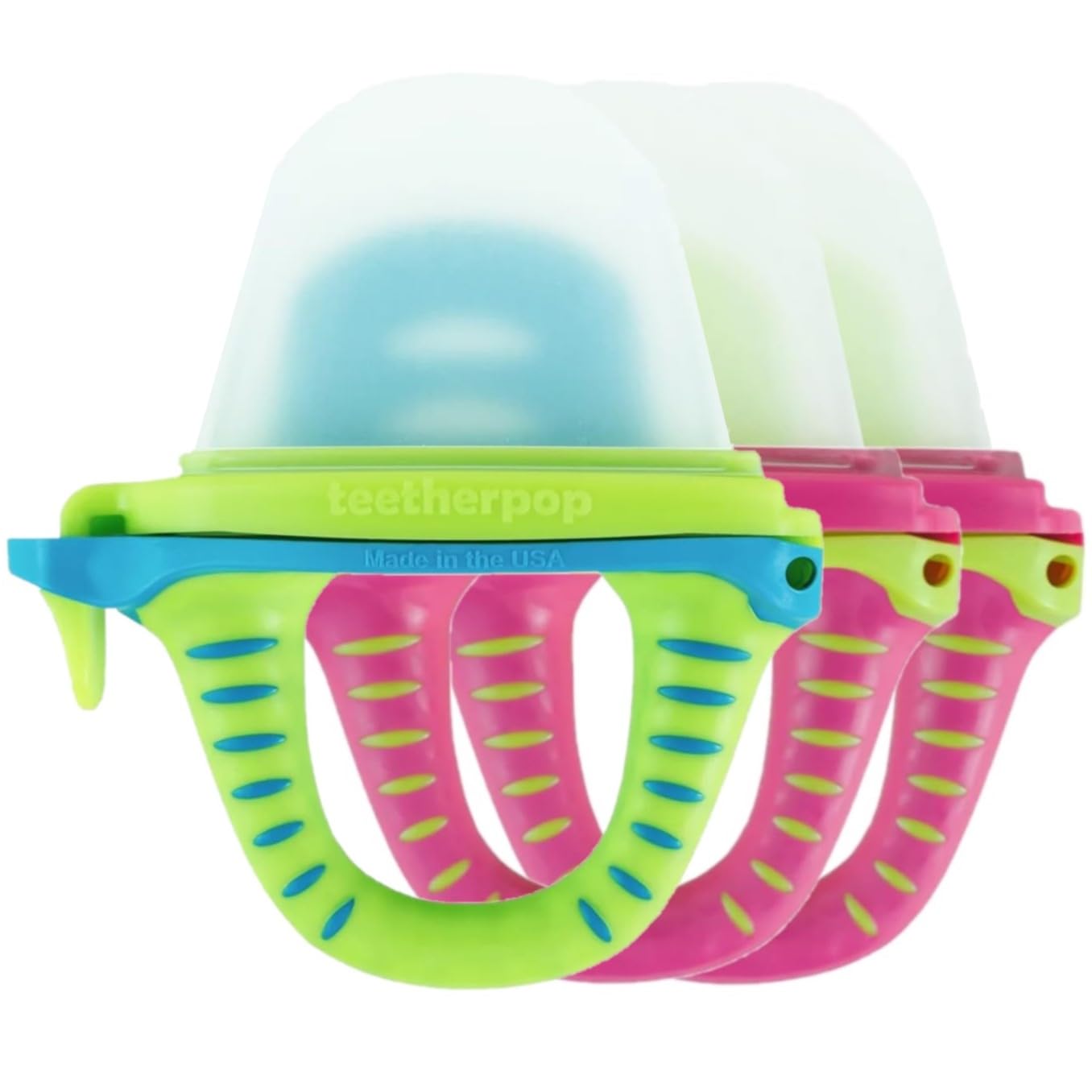 Teetherpop 3-pack in PinkLemon and LimonTeal colors, front view