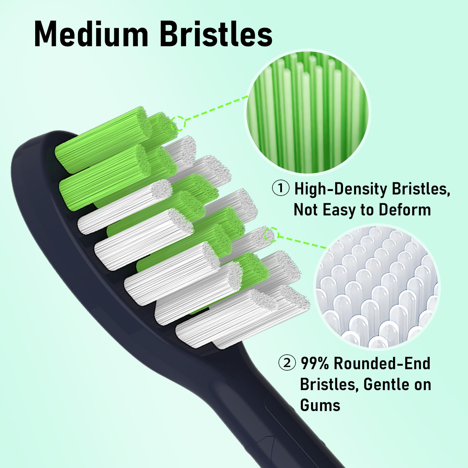 98% round-headed bristles detail on Tekgani replacement head