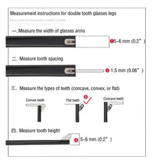 Close-up of double-teeth hinge on replacement temple arms