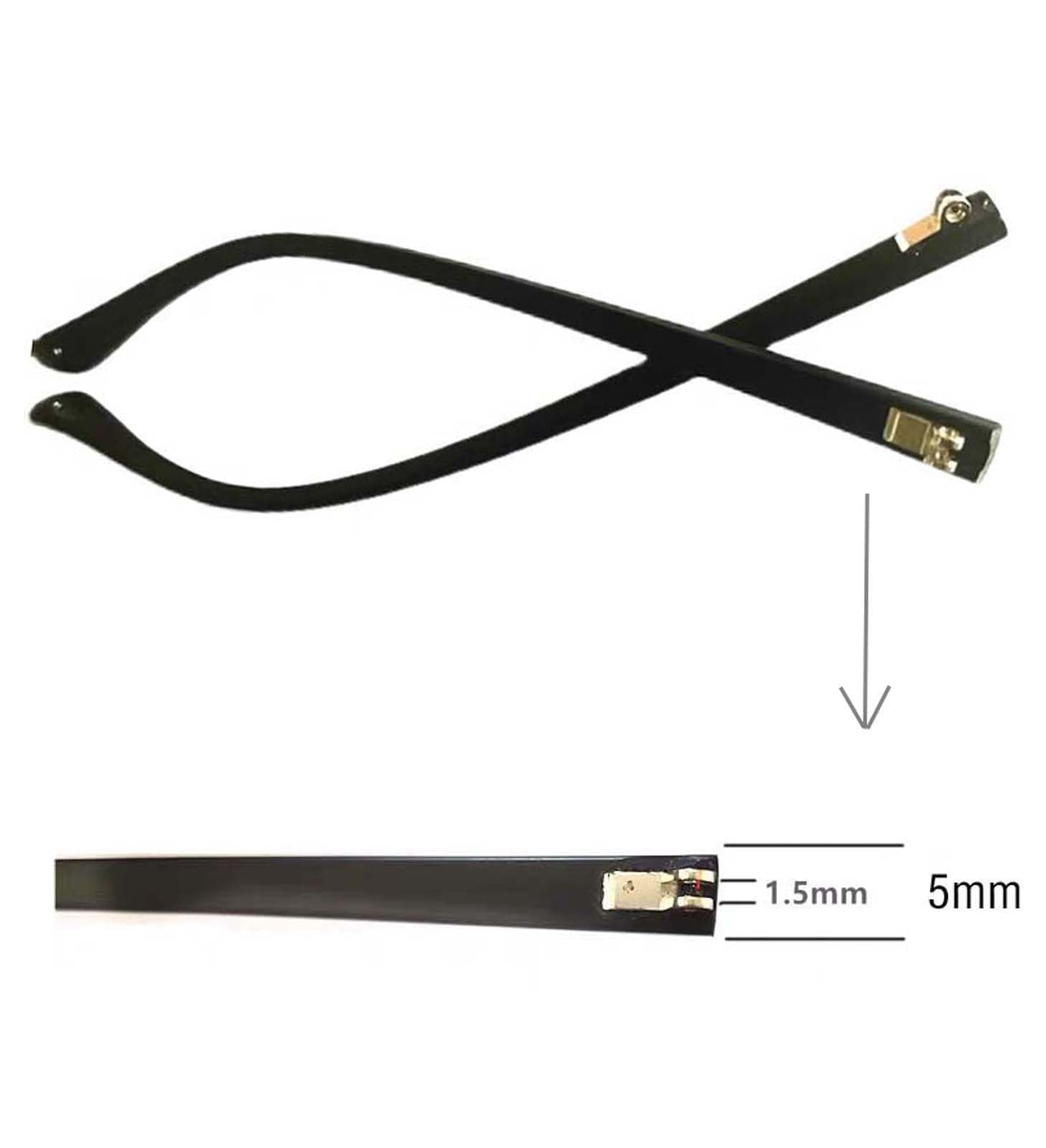 5mm temple width and 1.5mm hinge depth on replacement arms