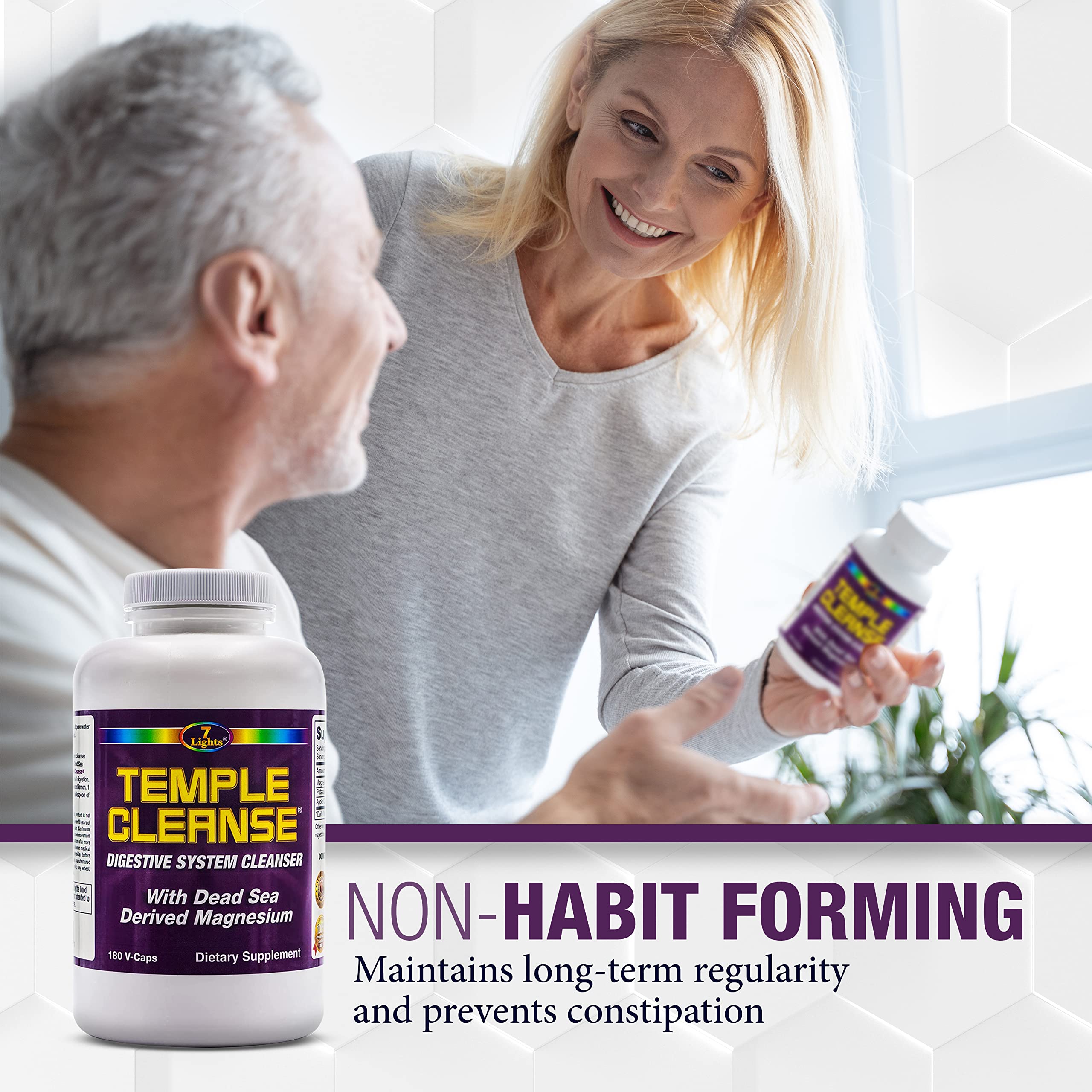 Graphic representing fast-acting constipation relief from Temple Cleanse