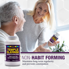 Graphic representing fast-acting constipation relief from Temple Cleanse