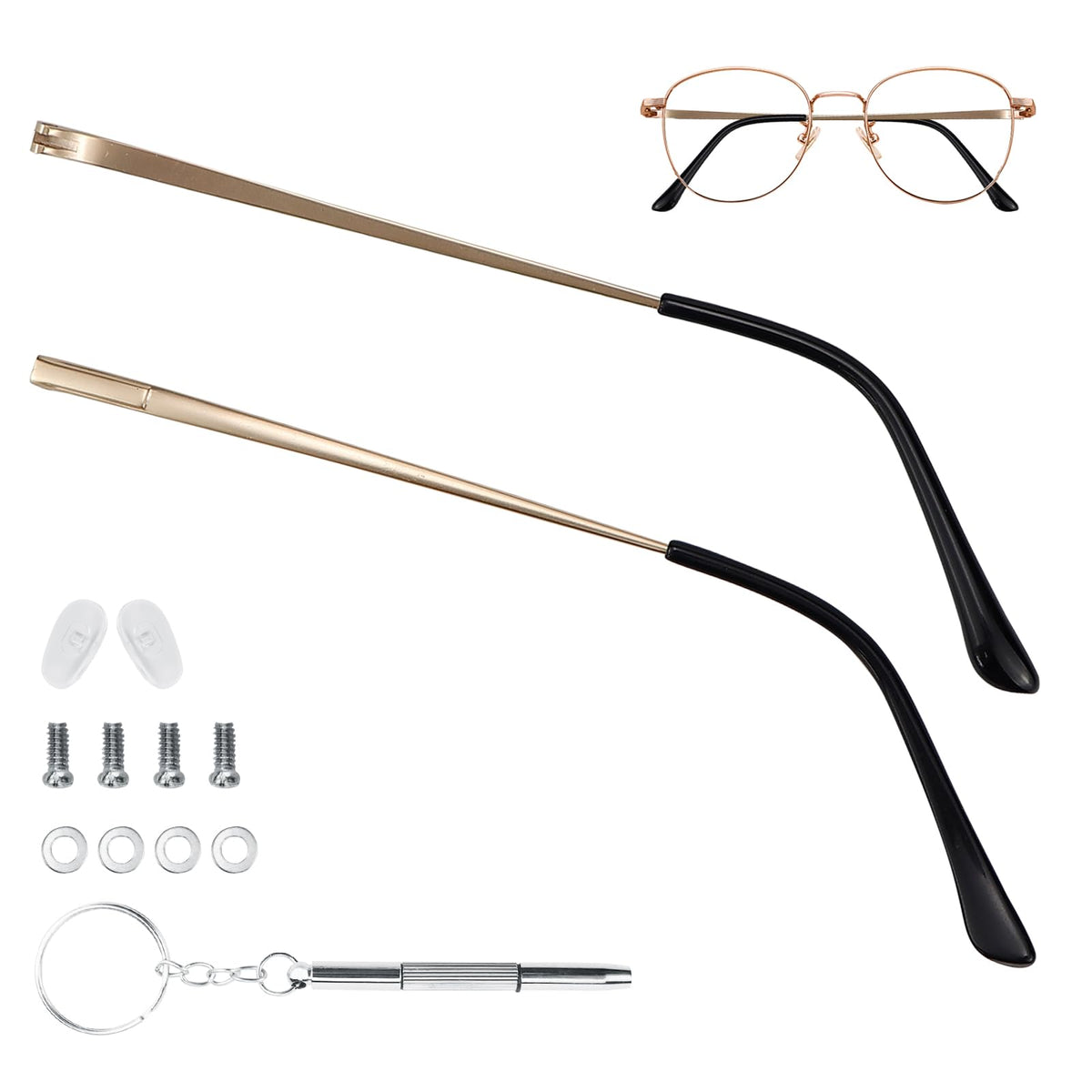 Gold metal eyeglasses temple replacement legs — main product shot