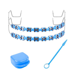 Temporary clip-on braces in blue color.