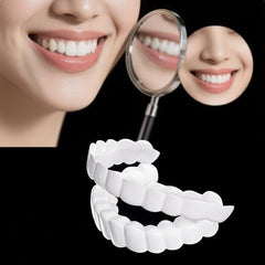 Close-up of white temporary cosmetic smile pieces