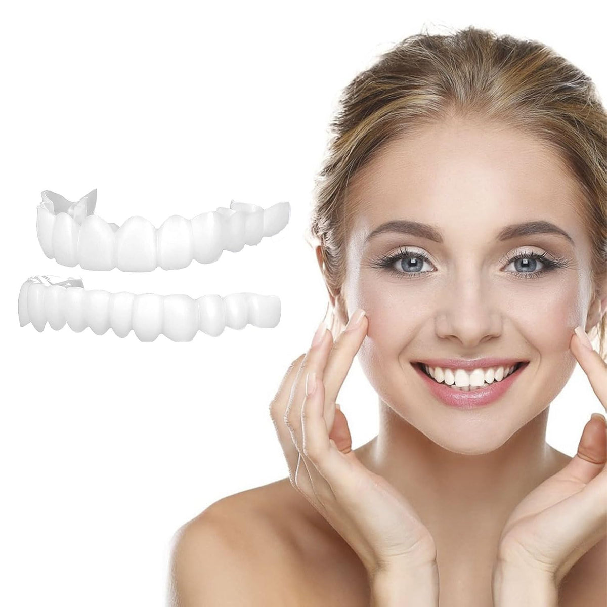 Male model wearing the adjustable veneer set with a natural smile