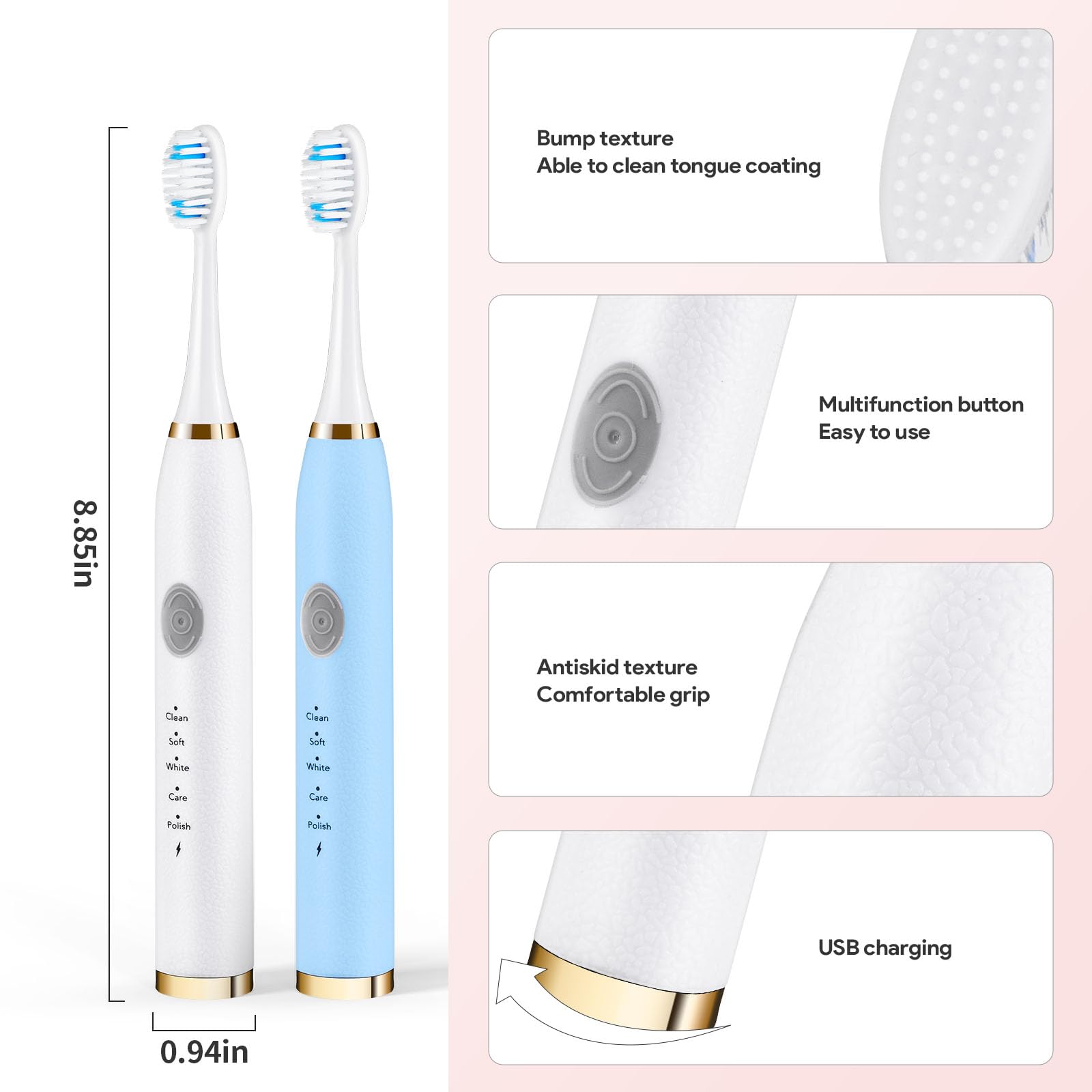 Package includes ten brush heads for over a year of use