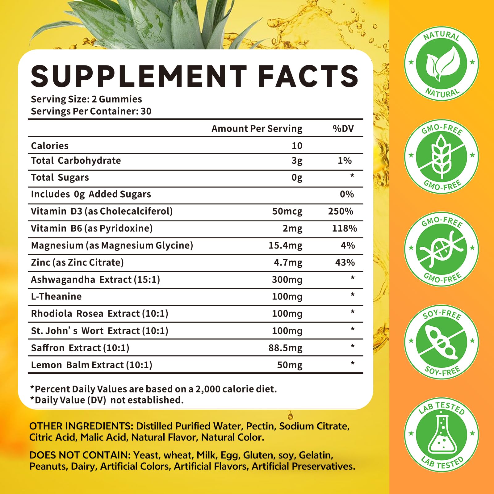 Close-up of saffron gummies showing pineapple flavor and texture