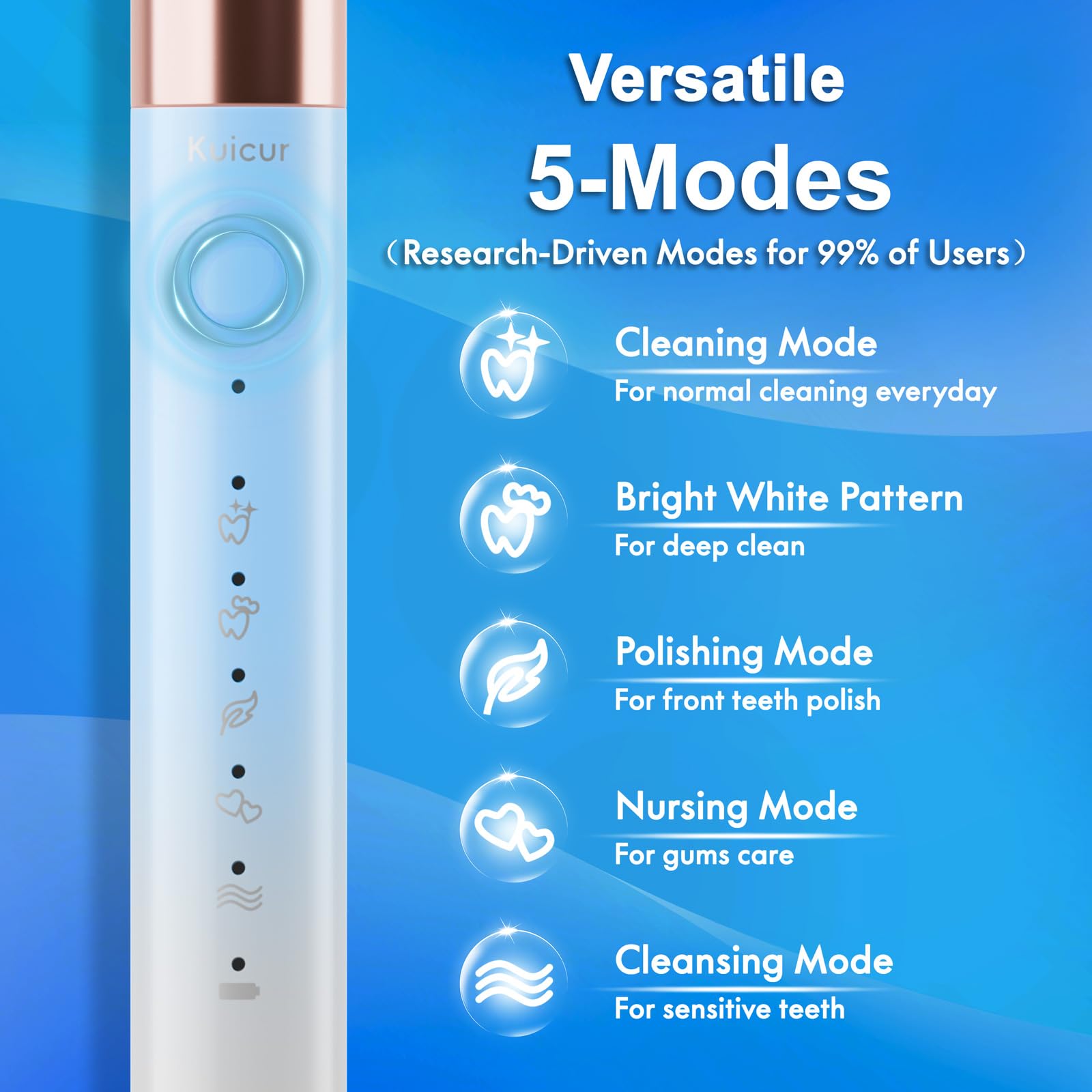 Ten replacement brush heads included with the toothbrush