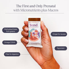 Close-up of organic ingredients used in Tend Daily Prenatal Bar