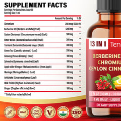 Side view of Tenmido 13in1 Berberine liquid drops bottle