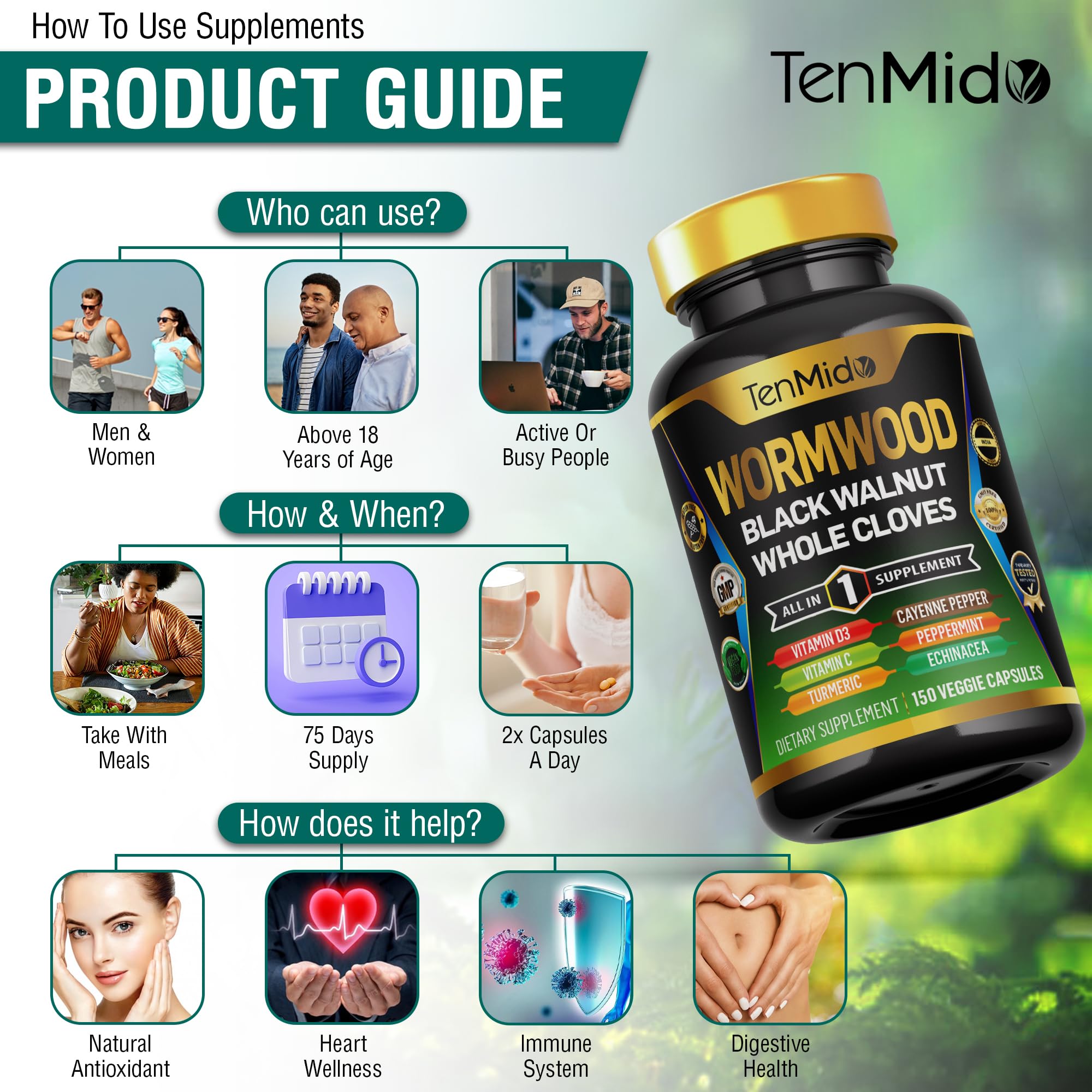 Vegetarian-friendly Tenmido Wormwood Capsules